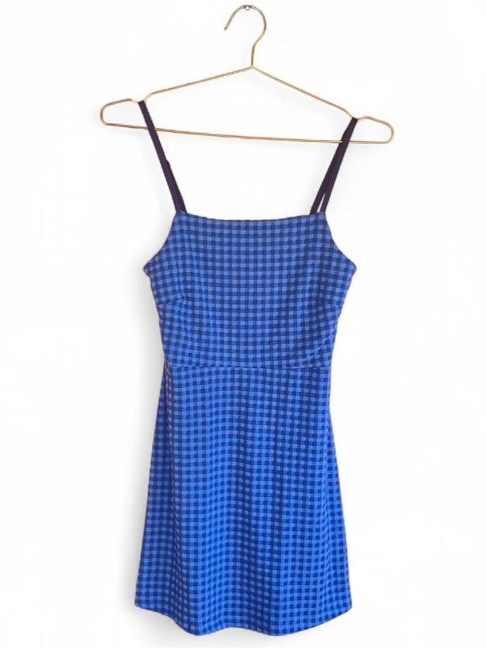 Urban Outfitters Blue Gingham Mini Dress – Textured Check Spaghetti Strap - Picture 1 of 6